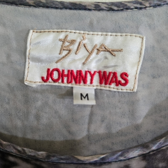 Biya Johnny Was Velvet Abstract Print Top Silk Sleeves Medium Blue Gray Oversize - Picture 4 of 6